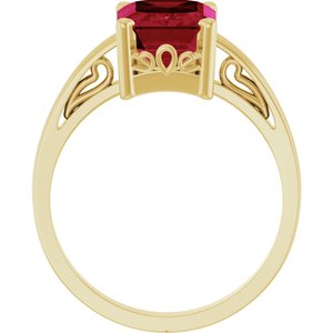 14K Yellow Gold Lab-Grown Ruby Scroll Setting�� Ring