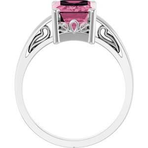 14K White Gold Natural Pink Tourmaline Scroll Setting�� Ring