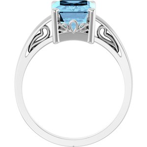 14K White Gold Natural Aquamarine Scroll Setting�� Ring