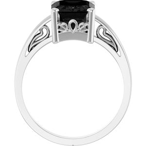 14K White Gold Natural Black Onyx Scroll Setting�� Ring