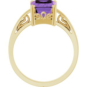 14K Yellow Gold Natural Amethyst Scroll Setting�� Ring
