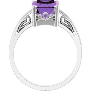 14K White Gold Natural Amethyst Scroll Setting�� Ring