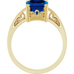 14K Yellow Gold Lab-Grown Blue Sapphire Scroll Setting�� Ring