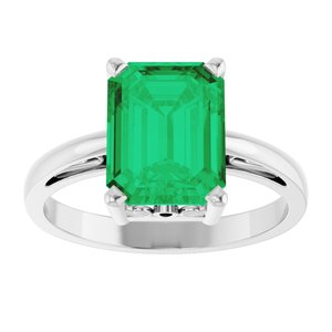 14K White Gold Lab-Grown Emerald Scroll Setting�� Ring