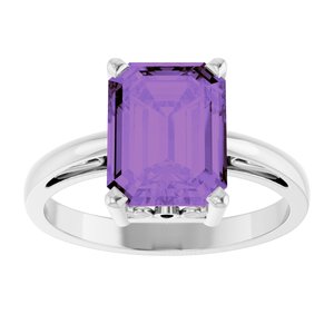14K White Gold Natural Amethyst Scroll Setting�� Ring