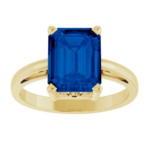 14K Yellow Gold Lab-Grown Blue Sapphire Scroll Setting�� Ring