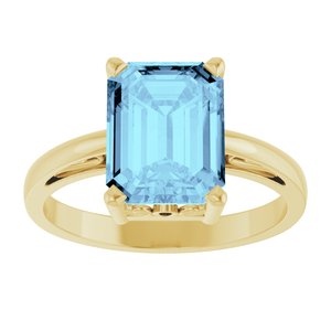 14K Yellow Gold Natural Aquamarine Scroll Setting�� Ring