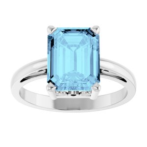 14K White Gold Natural Aquamarine Scroll Setting�� Ring