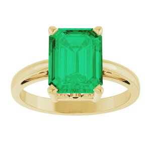 14K Yellow Gold Lab-Grown Emerald Scroll Setting�� Ring