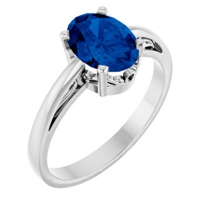 14K White Gold Lab-Grown Blue Sapphire Ring