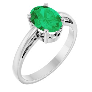 14K White Gold Lab-Grown Emerald Ring