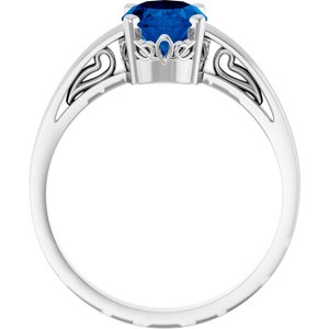 14K White Gold Lab-Grown Blue Sapphire Ring
