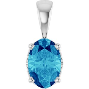 14K White Gold Natural Blue Zircon Pendant