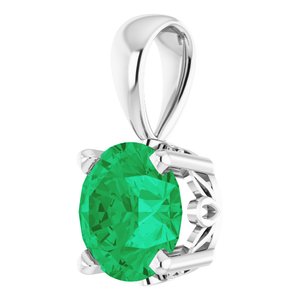 14K White Gold Lab-Grown Emerald Scroll Setting�� Pendant