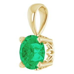 14K Yellow Gold Lab-Grown Emerald Scroll Setting® Pendant