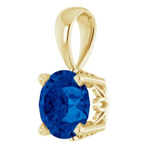 14K Yellow Gold Lab-Grown Blue Sapphire Scroll Setting® Pendant