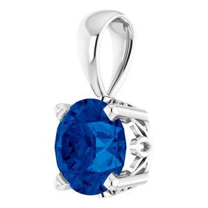 14K White Gold Lab-Grown Blue Sapphire Scroll Setting® Pendant