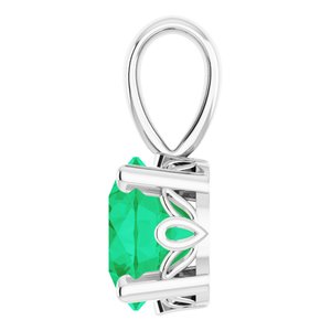 14K White Gold Lab-Grown Emerald Scroll Setting® Pendant