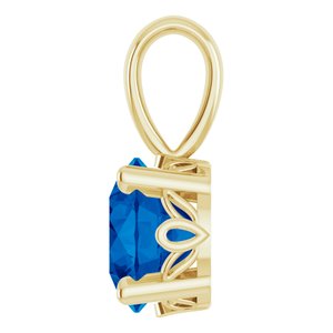 14K Yellow Gold Lab-Grown Blue Sapphire Scroll Setting® Pendant