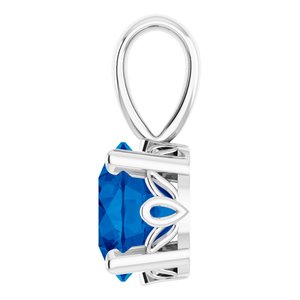 14K White Gold Lab-Grown Blue Sapphire Scroll Setting�� Pendant