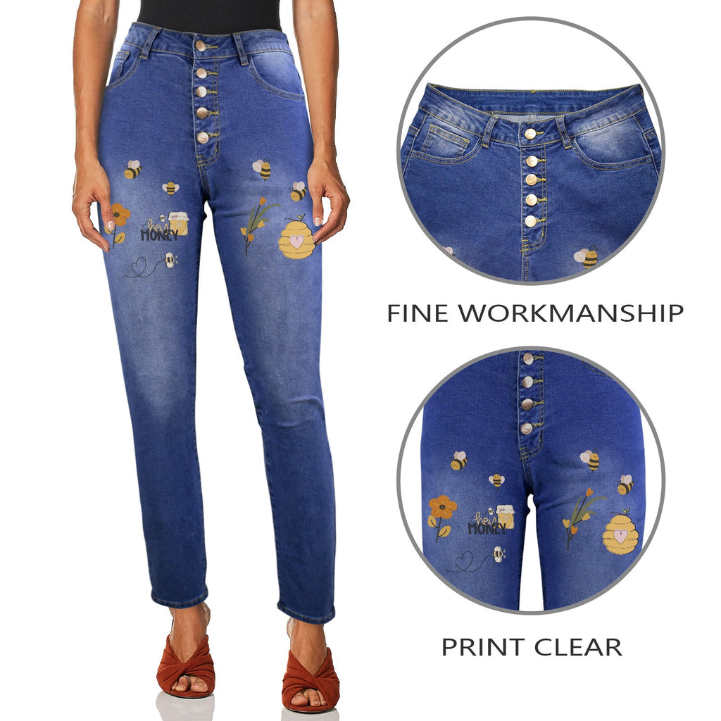 Women's Hello Honey Decorated Design Jeans with Front Printing