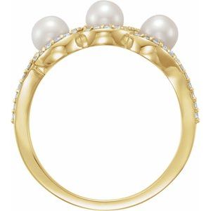 14K Yellow Gold Cultured White Freshwater Pearl & 1/5 CTW Natural Diamond Halo-Style Ring