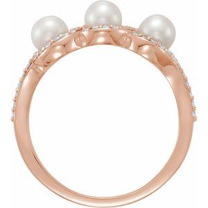14K Rose Gold Cultured White Freshwater Pearl & 1/5 CTW Natural Diamond Halo-Style Ring