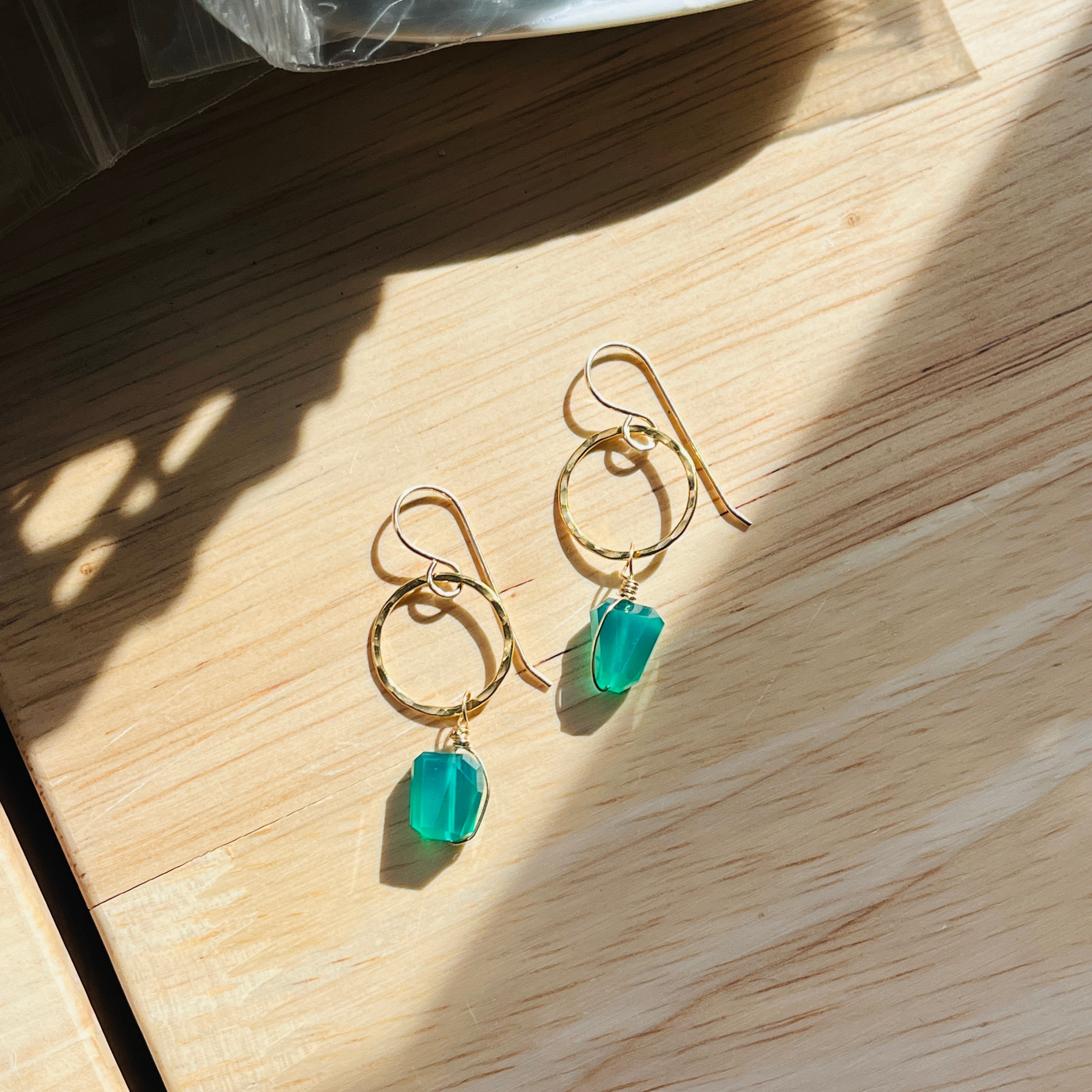 14k gold filled EMERALD CIRCLE DROP EARRINGS