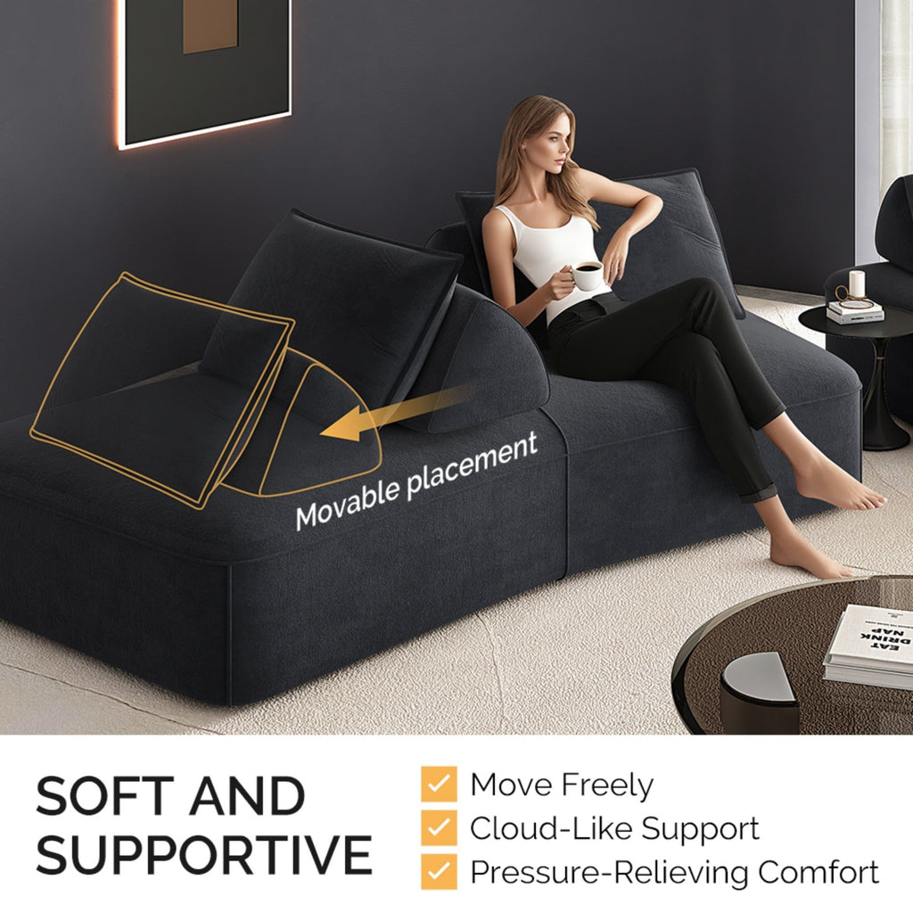 139' Modern Light Luxury Oversized Modular Sectional Sofa Set,DIY Upholstered Fluffy Chenille Sofa with Removable Backrests and Soft Pillows,Deep Seat Couch & Sofa Bed for Living Room,Office,Dark Grey