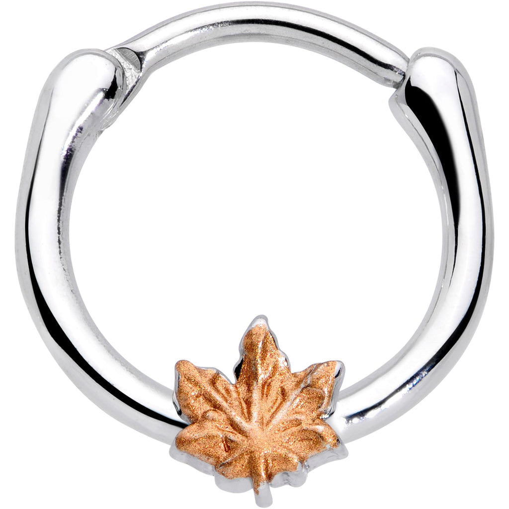 16G 3/8 Rose Gold Tone Fall Autumn Leaf Cartilage Clicker