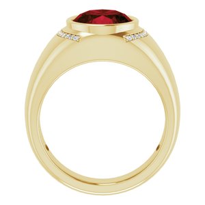 14K Yellow Gold Natural Mozambique Garnet & 1/8 CTW Natural Diamond Ring