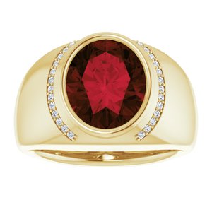14K Yellow Gold Natural Mozambique Garnet & 1/8 CTW Natural Diamond Ring