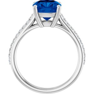 14K White Gold Lab-Grown Blue Sapphire & 1/5 CTW Natural Diamond Ring
