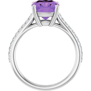 14K White Gold Natural Amethyst & 1/5 CTW Natural Diamond Ring
