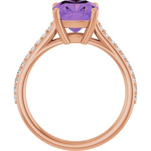 14K Rose Gold Natural Amethyst & 1/5 CTW Natural Diamond Ring