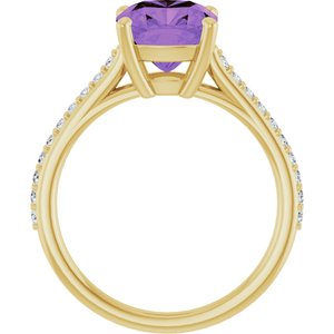 14K Yellow Gold Natural Amethyst & 1/5 CTW Natural Diamond Ring