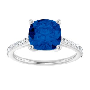 14K White Gold Lab-Grown Blue Sapphire & 1/5 CTW Natural Diamond Ring