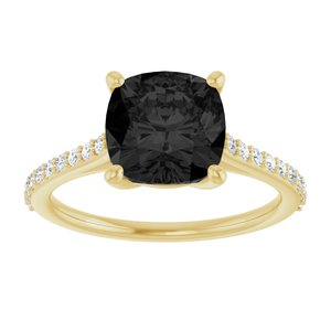 14K Yellow Gold Natural Black Onyx & 1/5 CTW Natural Diamond Ring