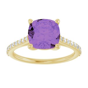 14K Yellow Gold Natural Amethyst & 1/5 CTW Natural Diamond Ring