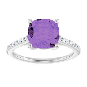 14K White Gold Natural Amethyst & 1/5 CTW Natural Diamond Ring