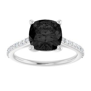 14K White Gold Natural Black Onyx & 1/5 CTW Natural Diamond Ring