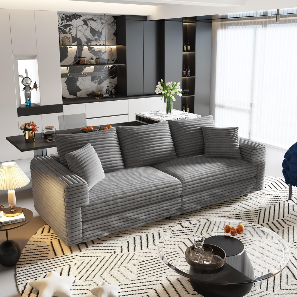 82.7 ' Plush Corduroy 3-Seat Sofa, Modern Comfy Upholstered Sofa Cloud Couch, Deep Seat Couches with Soft Pillows and 1 Ottomans, Convertible Sofa Lounge Chair, for Living Room,Apartment,Office,Grey