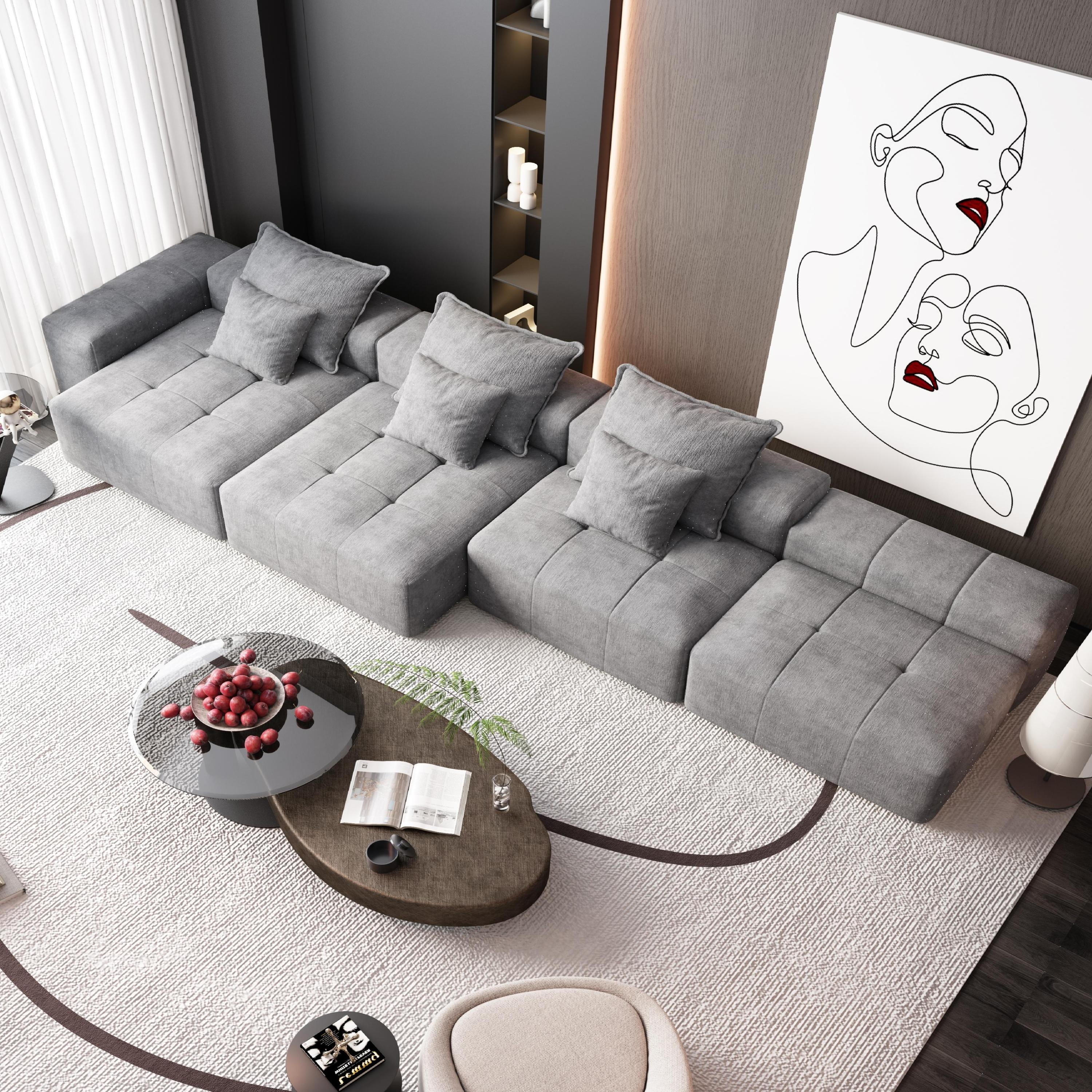 Modern Oversized Modular Sectional Sofa, Sparkling Chenille Fabric Soft Cushion Sofa with 6 Pillows, 6 PCS DIY Combination Tufted Sofa, No Assembly Required, GREY