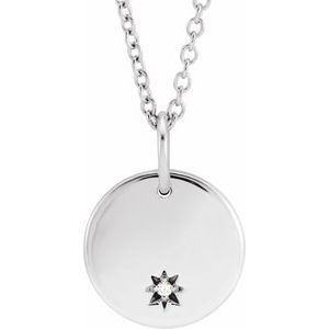 14K White Gold Engravable .005 CT Natural Diamond 16-18" Necklace