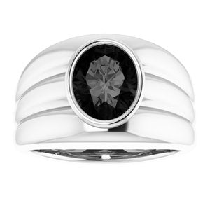 14K White Gold Natural Black Onyx Bezel Ring
