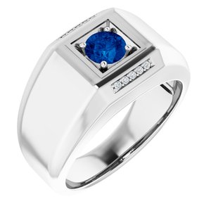 14K White Gold Natural Blue Sapphire & .04 CTW Natural Diamond Ring