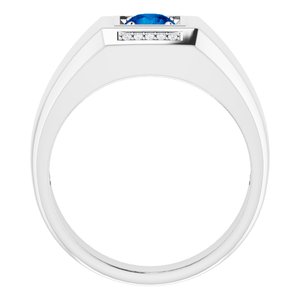 14K White Gold Natural Blue Sapphire & .04 CTW Natural Diamond Ring