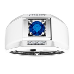14K White Gold Natural Blue Sapphire & .04 CTW Natural Diamond Ring
