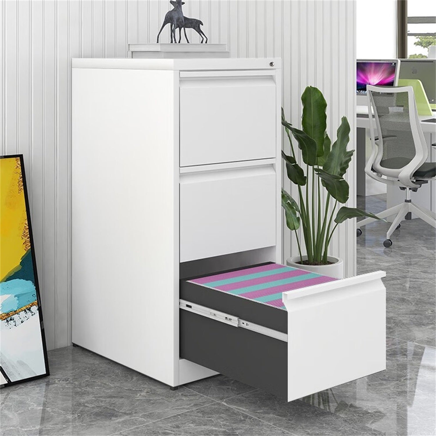 Steel Vertical File Cabinet with Lock - 3-Drawer Metal Storage for A4/Legal/Letter - White, 14.65 x 14.75 x 40.50 inches