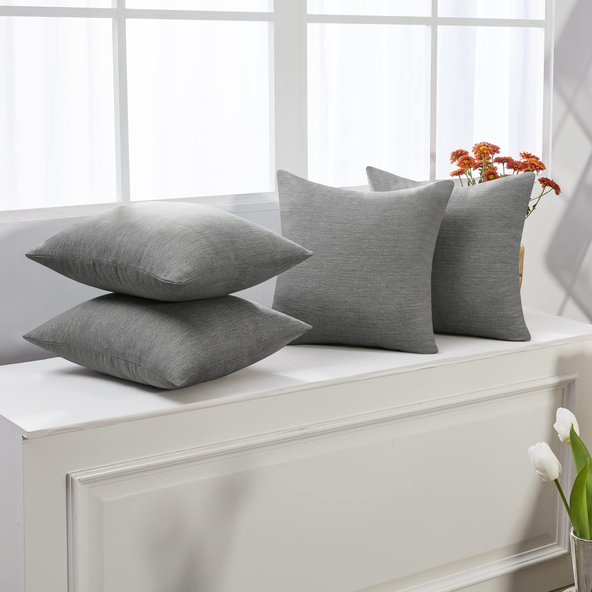 Decorative Linen Throw Pillow Covers, 18x18 Inch, 4 PCS